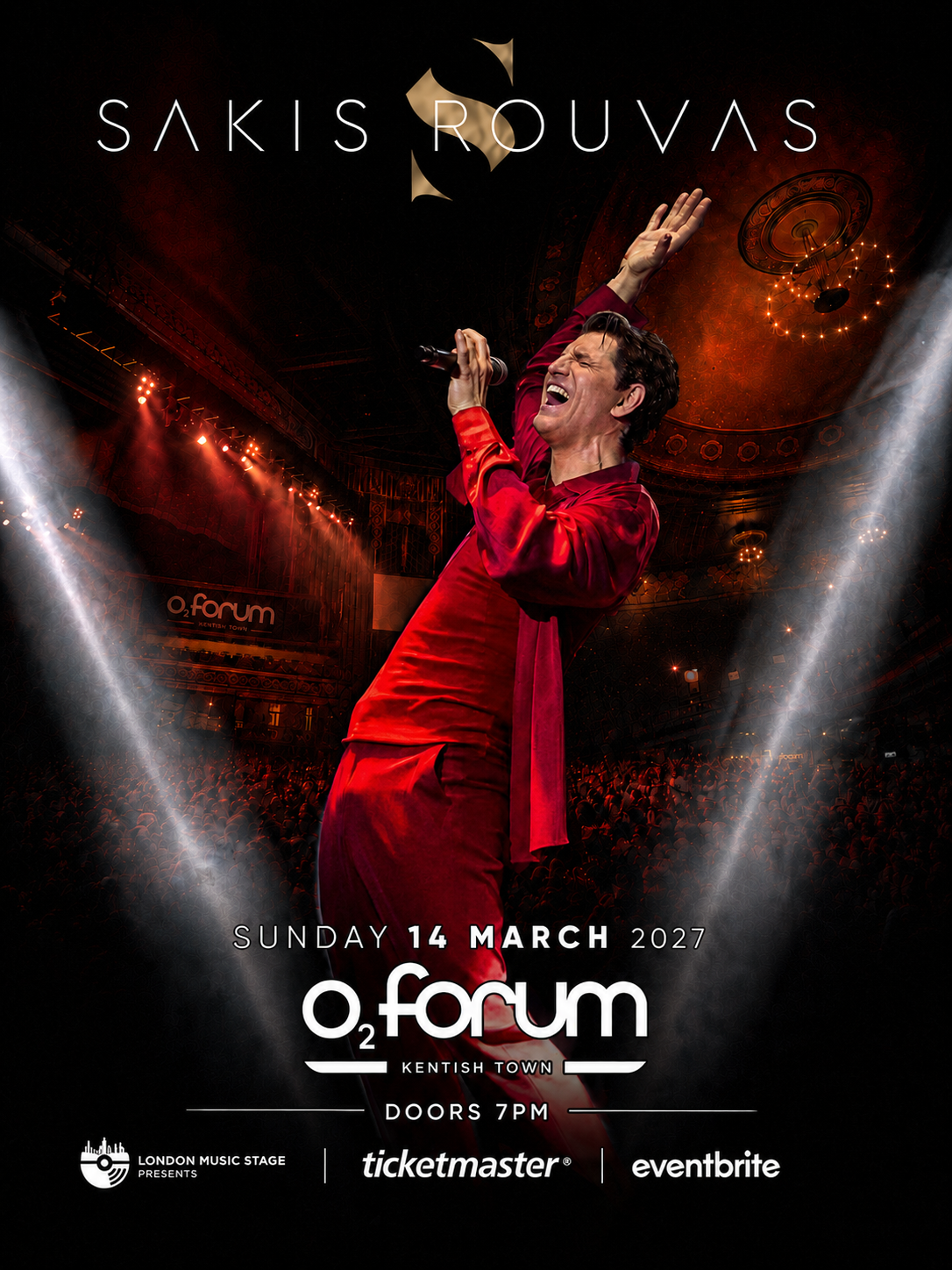Sakis Rouvas at O2 Forum Kentish Town, Sunday 14 March 2027 concert poster